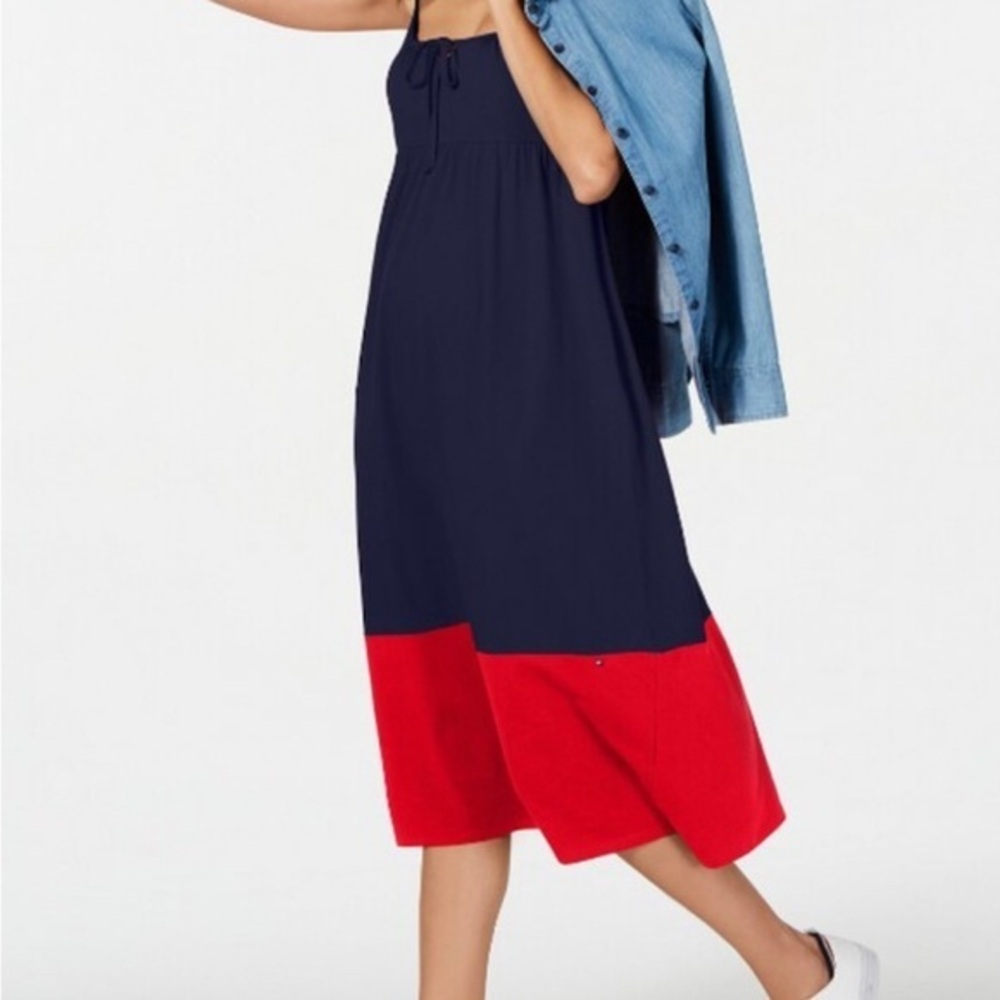 Tommy Hilfiger Navy and Red Dress Padded With Bow Women’s Medium